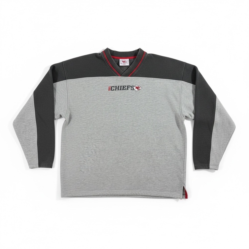 NFL Kansas City Chiefs Pullover Mens XL Gray Good Colorblock V-Neck Embroidered